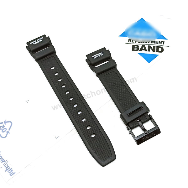 Fits/For Casio AQ-150W - 18.5mm White Letters on Black Rubber Replacement Watch Band Strap Belt