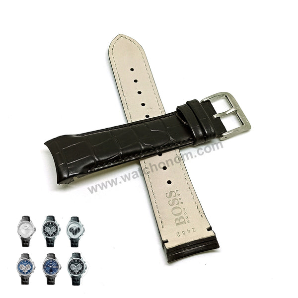 Fits/For Hugo Boss HB.188.1.14.254* , HB.188.1.14.253* - 22mm Black Genuine Leather Replacement Curved End Watch Band Strap Belt