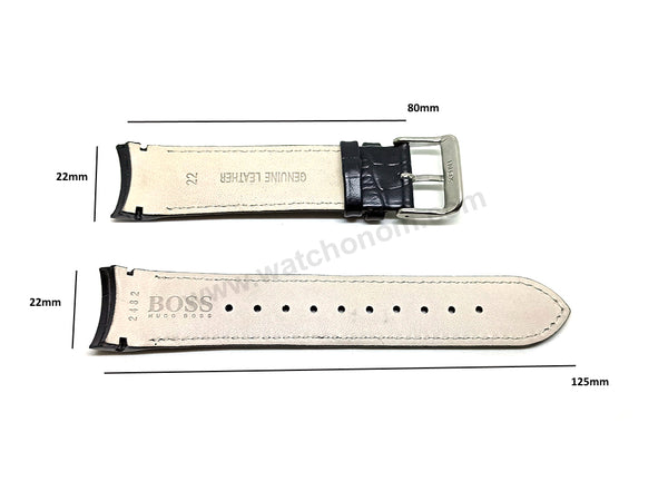 Fits/For Hugo Boss HB.188.1.14.254* , HB.188.1.14.253* - 22mm Black Genuine Leather Replacement Curved End Watch Band Strap Belt