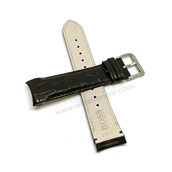 Fits/For Hugo Boss HB.188.1.14.254* , HB.188.1.14.253* - 22mm Black Genuine Leather Replacement Curved End Watch Band Strap Belt