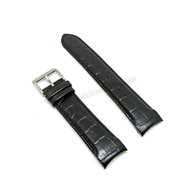 Fits/For Hugo Boss HB.188.1.14.254* , HB.188.1.14.253* - 22mm Black Genuine Leather Replacement Curved End Watch Band Strap Belt