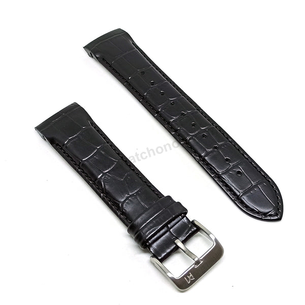 Fits/For Hugo Boss HB.188.1.14.254* , HB.188.1.14.253* - 22mm Black Genuine Leather Replacement Curved End Watch Band Strap Belt