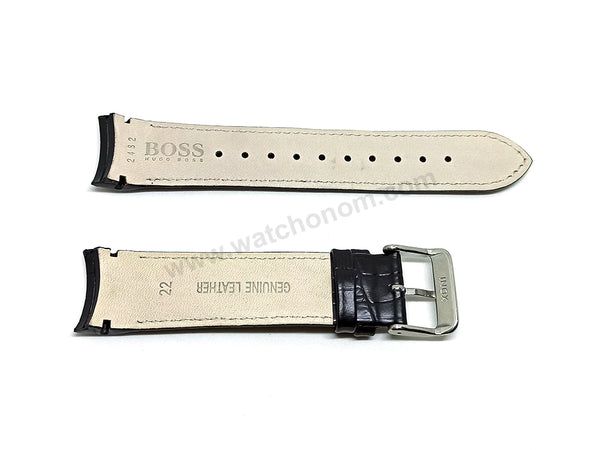 Fits/For Hugo Boss HB.188.1.14.254* , HB.188.1.14.253* - 22mm Black Genuine Leather Replacement Curved End Watch Band Strap Belt