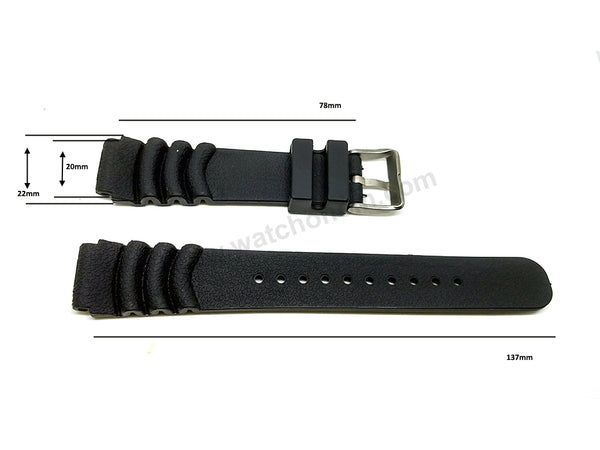 Fits/For Seiko Prospex Scuba , Solar Diving , Automatic Dive - Z20 Replacement 20mm Black Rubber Watch Band Strap Belt