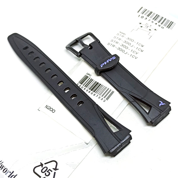 Genuine Casio STR-300 , STR-300J Watch Band Strap - Black Rubber Original Rare Belt