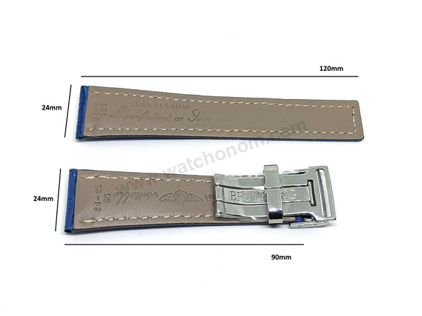 Fits/For Breitling Navitimer AB0127 - 24mm Plain Blue Leather 24-20 Replacement Watch Band Strap Belt with Deployment Buckle