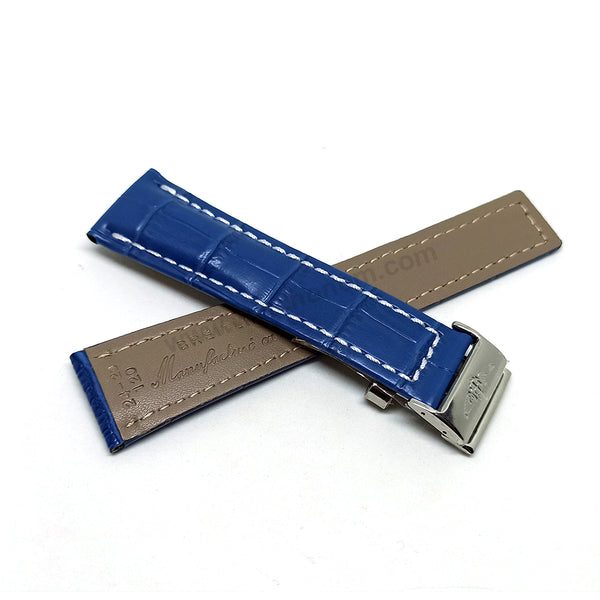 Fits/For Breitling Navitimer AB0127 - 24mm Plain Blue Leather 24-20 Replacement Watch Band Strap Belt with Deployment Buckle