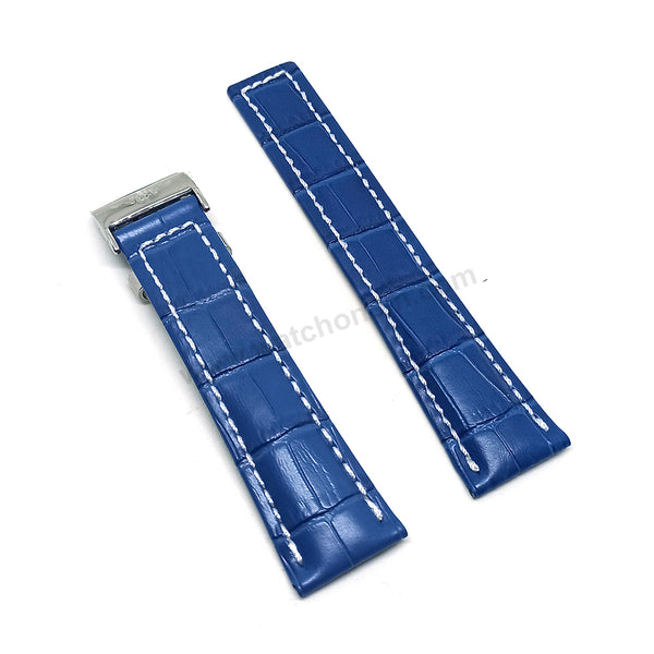 Fits/For Breitling Navitimer AB0127 - 24mm Plain Blue Leather 24-20 Replacement Watch Band Strap Belt with Deployment Buckle