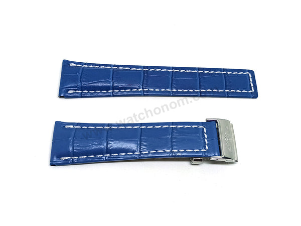 Fits/For Breitling Navitimer AB0127 - 24mm Plain Blue Leather 24-20 Replacement Watch Band Strap Belt with Deployment Buckle