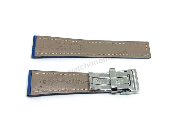 Fits/For Breitling Navitimer AB0127 - 24mm Plain Blue Leather 24-20 Replacement Watch Band Strap Belt with Deployment Buckle