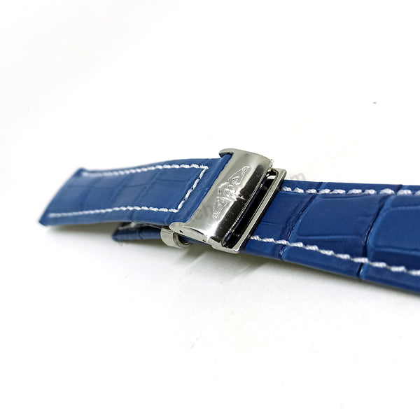 Fits/For Breitling Navitimer AB0127 - 24mm Plain Blue Leather 24-20 Replacement Watch Band Strap Belt with Deployment Buckle