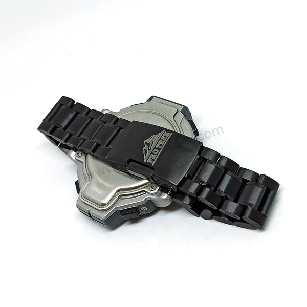 Fits/For Casio Protrek ATC-1000 , ATC-1100 , ATC-1200 , PRT-40 - Black Stainless Steel - Metal Replacement Watch Bracelet Band Strap Belt