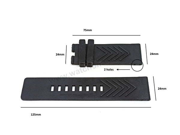 24mm Black Rubber Replacement 2 Holes Watch Band Strap Belt - Fits/For Jacob & Co Epic