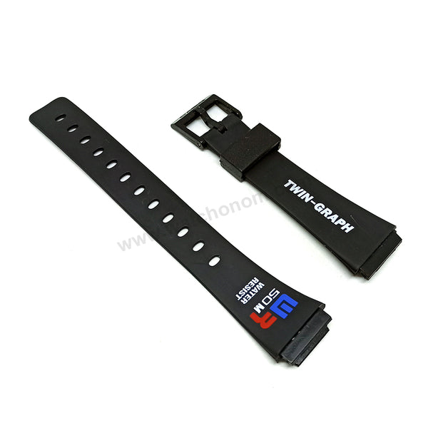 Fits/For Casio AE-20W Twin-Graph - 18mm Black Rubber Silicone Watch Band / Strap Belt