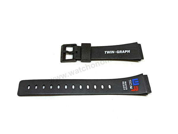 Fits/For Casio AE-20W Twin-Graph - 18mm Black Rubber Silicone Watch Band / Strap Belt