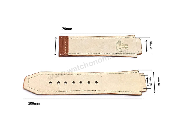 Fits/For Hublot wristwatches 48mm - 19mm Light Brown Handmade Genuine Leather Replacement Watch Band Strap Belt