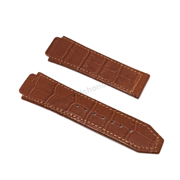 Fits/For Hublot wristwatches 48mm - 19mm Light Brown Handmade Genuine Leather Replacement Watch Band Strap Belt