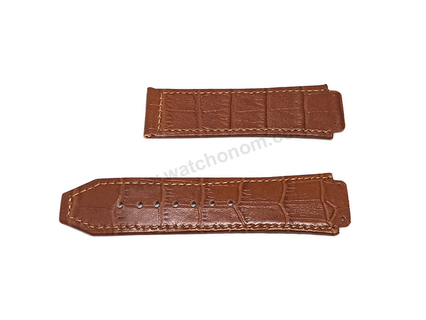 Fits/For Hublot wristwatches 48mm - 19mm Light Brown Handmade Genuine Leather Replacement Watch Band Strap Belt