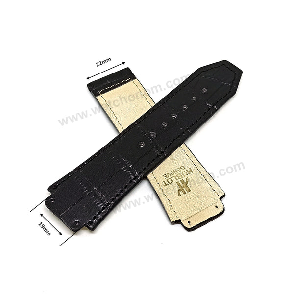 Fits/For Hublot wristwatches 48mm - 19mm Black Handmade Genuine Leather Replacement Watch Band Strap Belt