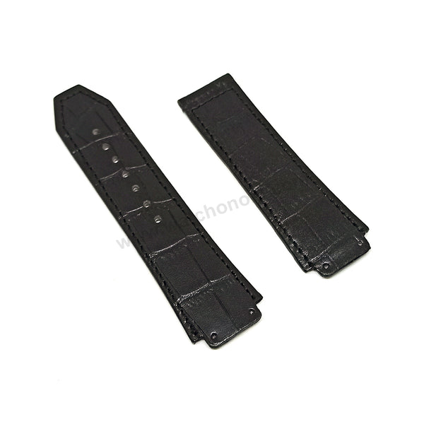 Fits/For Hublot wristwatches 48mm - 19mm Black Handmade Genuine Leather Replacement Watch Band Strap Belt