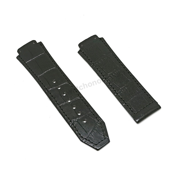 Fits/For Hublot wristwatches 48mm - 19mm Black Handmade Genuine Leather Replacement Watch Band Strap Belt