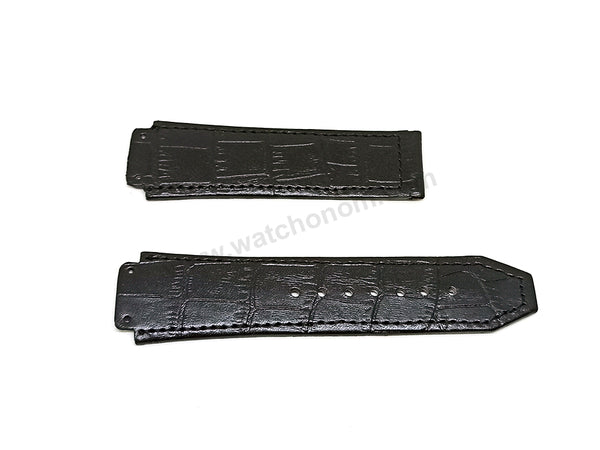 Fits/For Hublot wristwatches 48mm - 19mm Black Handmade Genuine Leather Replacement Watch Band Strap Belt