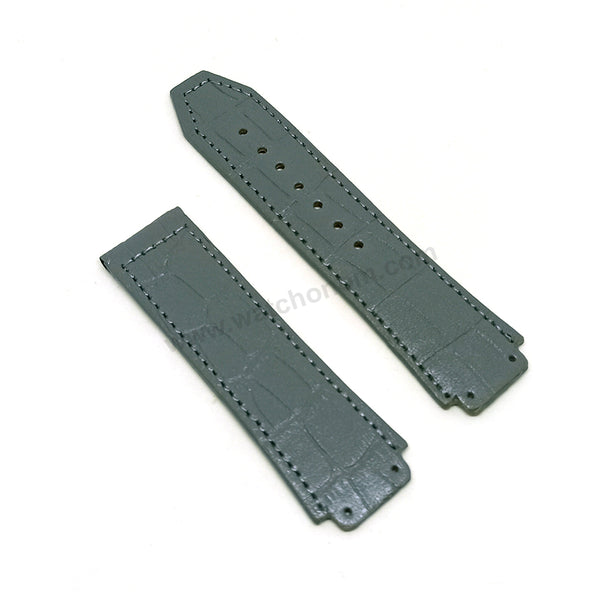 Fits/For Hublot wristwatches 48mm - 19mm Gray Handmade Genuine Leather Replacement Watch Band Strap Belt