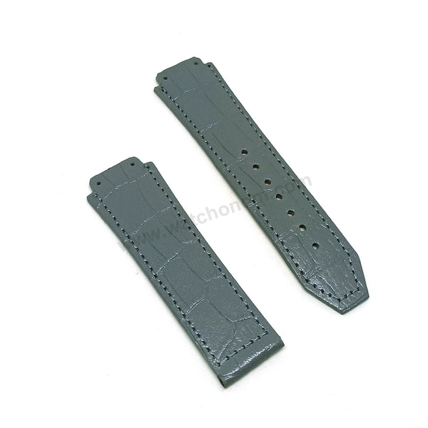 Fits/For Hublot wristwatches 48mm - 19mm Gray Handmade Genuine Leather Replacement Watch Band Strap Belt