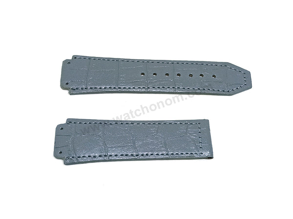 Fits/For Hublot wristwatches 48mm - 19mm Gray Handmade Genuine Leather Replacement Watch Band Strap Belt