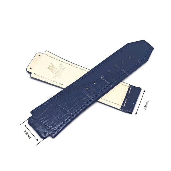 Fits/For Hublot wristwatches 48mm - 19mm Navy Blue Handmade Genuine Leather Replacement Watch Band Strap Belt