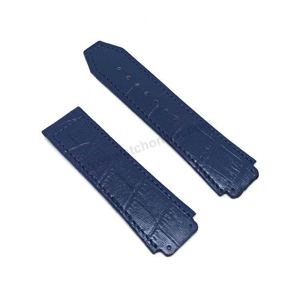 Fits/For Hublot wristwatches 48mm - 19mm Navy Blue Handmade Genuine Leather Replacement Watch Band Strap Belt