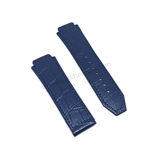 Fits/For Hublot wristwatches 48mm - 19mm Navy Blue Handmade Genuine Leather Replacement Watch Band Strap Belt