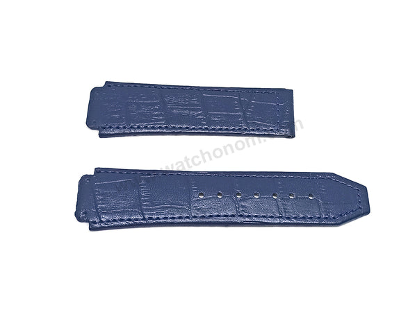 Fits/For Hublot wristwatches 48mm - 19mm Navy Blue Handmade Genuine Leather Replacement Watch Band Strap Belt