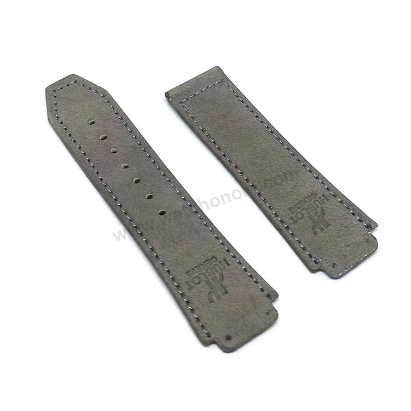 Fits/For Hublot wristwatches 48mm - 19mm Suede/Nubuck Gray Handmade Genuine Leather Replacement Watch Band Strap Belt