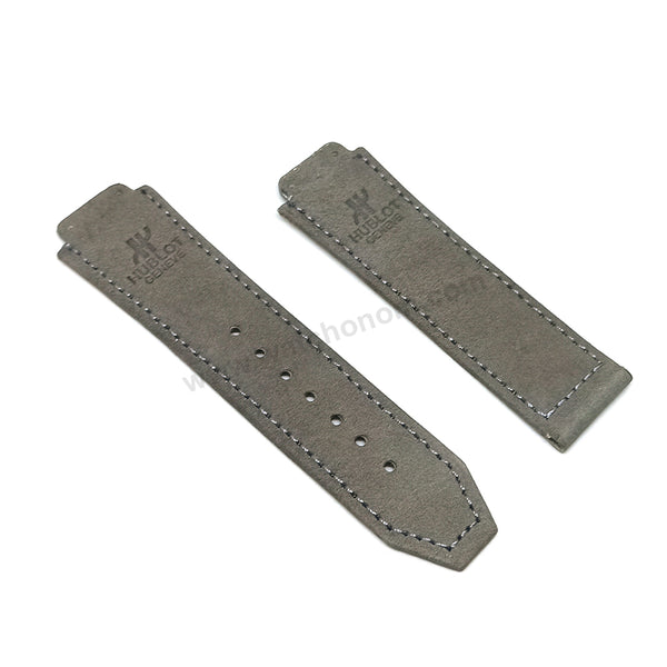 Fits/For Hublot wristwatches 48mm - 19mm Suede/Nubuck Gray Handmade Genuine Leather Replacement Watch Band Strap Belt