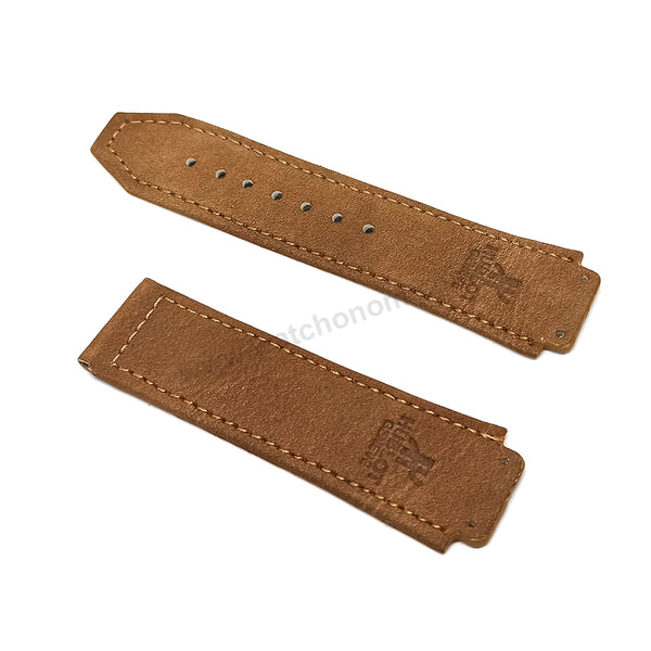 Fits/For Hublot wristwatches 48mm - 19mm Suede/Nubuck Light Brown/Tan Handmade Genuine Leather Replacement Watch Band Strap Belt