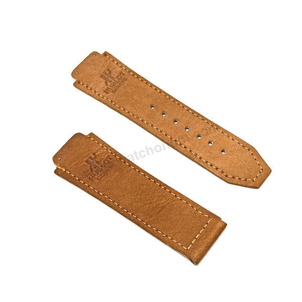 Fits/For Hublot wristwatches 48mm - 19mm Suede/Nubuck Light Brown/Tan Handmade Genuine Leather Replacement Watch Band Strap Belt