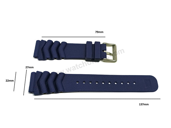 Fits/For Seiko Prospex Sea , Save The Ocean , 5 Sports - Z22 Replacement 22mm Navy Blue Rubber Watch Band Strap Belt