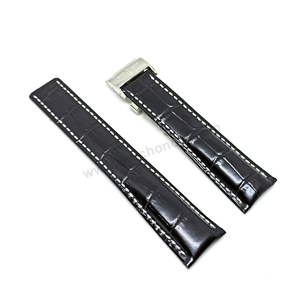 Fits/For Breitling Navitimer AB0127 - 24mm Black Leather 24-20 Replacement Watch Band Strap Belt with Deployment Buckle