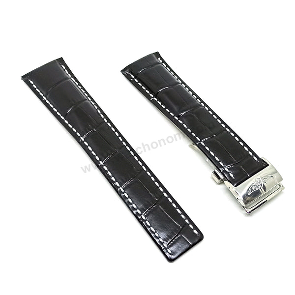 Fits/For Breitling Navitimer AB0127 - 24mm Black Leather 24-20 Replacement Watch Band Strap Belt with Deployment Buckle