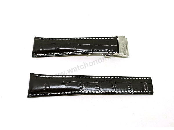 Fits/For Breitling Navitimer AB0127 - 24mm Black Leather 24-20 Replacement Watch Band Strap Belt with Deployment Buckle