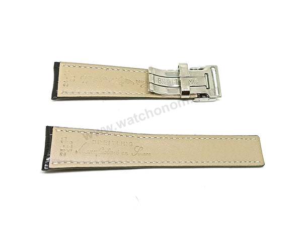 Fits/For Breitling Navitimer AB0127 - 24mm Black Leather 24-20 Replacement Watch Band Strap Belt with Deployment Buckle