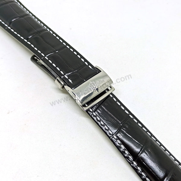 Fits/For Breitling Navitimer AB0127 - 24mm Black Leather 24-20 Replacement Watch Band Strap Belt with Deployment Buckle