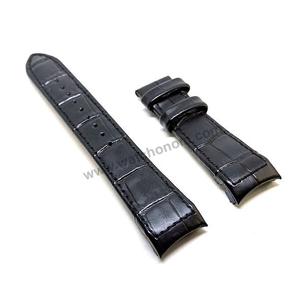 Seiko Premier 7D56-0AB0 - SNP093P2 , SNP114P2 , SNP115P1  Compatible for 21mm Black Genuine Leather Curved end Replacement Watch Band Strap