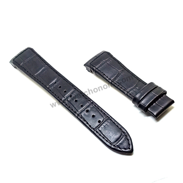 Seiko Premier 7D56-0AB0 - SNP093P2 , SNP114P2 , SNP115P1  Compatible for 21mm Black Genuine Leather Curved end Replacement Watch Band Strap