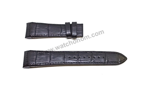 Seiko Premier 7D56-0AB0 - SNP093P2 , SNP114P2 , SNP115P1  Compatible for 21mm Black Genuine Leather Curved end Replacement Watch Band Strap