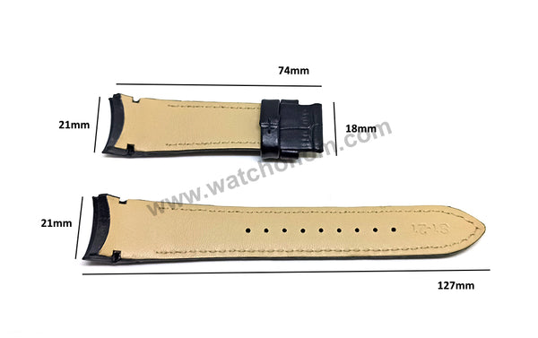 Seiko Premier 7D56-0AB0 - SNP093P2 , SNP114P2 , SNP115P1  Compatible for 21mm Black Genuine Leather Curved end Replacement Watch Band Strap