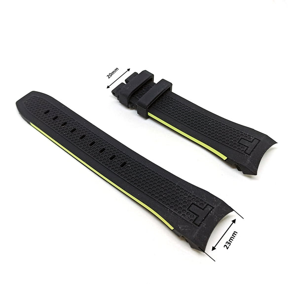 23mm Black Rubber with Light Yellow Lines Replacement Watch Strap Band fits with Tissot PRS 516 T079427