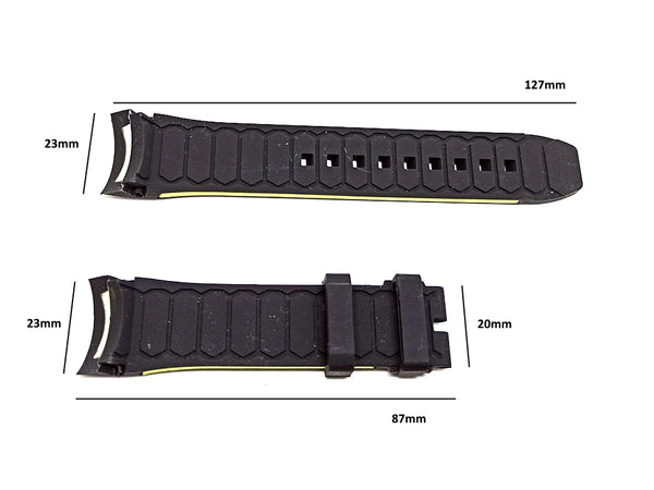 23mm Black Rubber with Light Yellow Lines Replacement Watch Strap Band fits with Tissot PRS 516 T079427