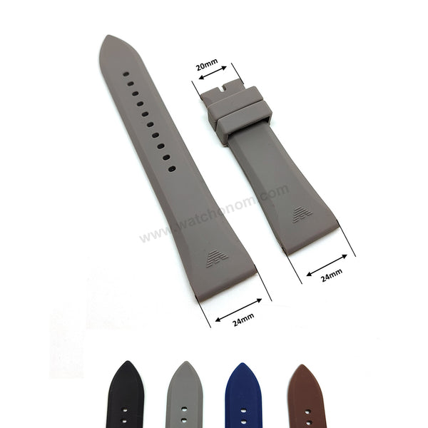 Fits/For Emporio Armani AR4238 , AR0336 - 24mm Gray Rubber Silicone Replacement Watch Band Strap Belt